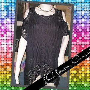 LC Lauren Conrad crochet sweater cold shoulder